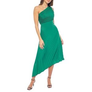 Marina One Shoulder Neck Sleeveless Pleated Green Homecoming Guest‎ Dress M $179